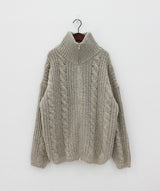 ケーブルハイネックジップアップカーディガン / Cable high neck zip-up cardigan (6color)