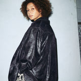 ステッチデティールシャイニーオーバーフィットシャツ/STITCH DETAIL SHINY OVERFIT SHIRT