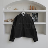 Youth Denim Crop Shirt Jacket (2color) (6674919915638)