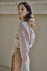 カラーカットアウトシャツ/COLLAR CUTOUT SHIRT_BEIGE