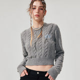 Logo Crop cable knit [3 Color]