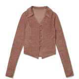 Vintage Velvet Collar Cardigan [PINK] (6618806419574)