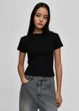 [B-BASIC] Round Neck Slim Brushed Short Sleeve Tee