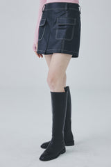 ビーガンレザースティッチミニスカート / Vegan Leather Stitch Mini Skirt [Black]