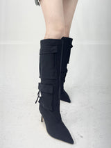 1028. Cargo stiletto long boots heel (2color)