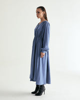 V-NECK CREASE SHIRRING ONEPIECE - CLASSIC BLUE (6635995955318)