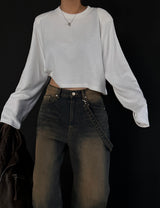 パッチナッピングショルダーパッドクロップTシャツ