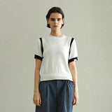 ショルダーコントラスト ハーフスリーブニット/SHOULDER CONTRAST HALF SLEEVE KNIT (WHITE)