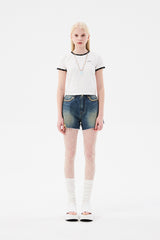 チェリーレーステープスリムTシャツ / CHERRY LACE TAPE SLIM T-SHIRT [WHITE]