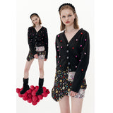 Finger Hole Strawberry Cardigan [Black] (6612251082870)