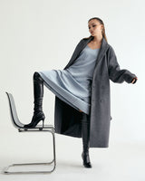 UNISEX BELTED WOOL DOUBLE COAT W - SHARKSKIN DARK GRAY (6636059689078)