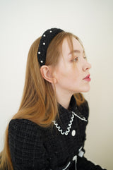 ツイードパールカチューシャ/tweed pearl hairband black