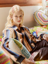 Open Collar Stripe Knit (Orange)