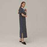 ストライプカラーマクシドレス / STRIPE COLLAR MAXI DRESS_NAVY