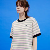 ドルフィンストライプカラーミックスハーフスリーブニット/Dolphin stripe color mix half sleeve knit