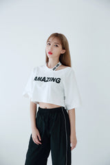 チョーカーショートスリーブクロップTシャツ / TOP(6656) Choker Short Sleeve Crop Tee