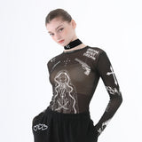 nunウィズガンタトゥートップ/0 6 nun with guns tattoo top - BLACK
