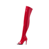 Thigh High Open Toe Heel Boots(Red)