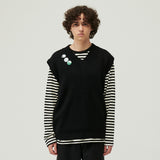 BADGE KNIT VEST (BLACK) (6603658395766)