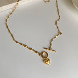 ゴールドハートシンプルトグルバーネックレス/ggt Gold heart simple toggle bar necklace