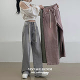 Fifi Pigment Washed String Wide Denim Pants (3 colors)