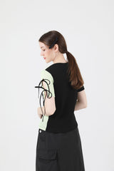 スリットリボンハーフスリーブTシャツ / Slit Ribbon Half-Sleeve T-shirt Green