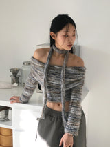 [Muffler set] Mikel Bokashi off-shoulder angora knit