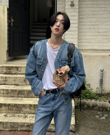 カラーレスデニムジャケット/Collarless denim jacket