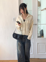 Loder wool collar pocket knit long-sleeved cardigan