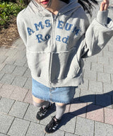 vintage denim hood zip-up