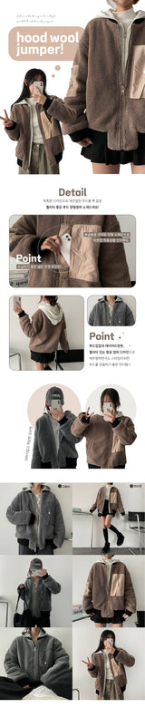 [Quilted] Mell Foggy Wool Double Layered Pocket Zip-Up Jumper