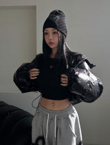 ハートオープンショルダーパッドクロップドTシャツ