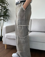 Sand Washed cargo cut denim pants