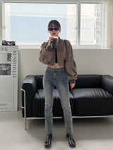 サテン クロップ アビエーション ジャンパー / Satin Crop Aviation Jumper (2color)