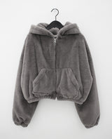 キルテッドミンククロップフードジップアップ/Quilted mink crop hood zip-up (3color)