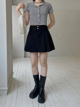 チェッカーボードクロップカラーTシャツ / Checkerboard Crop Collar T-shirt (3color)