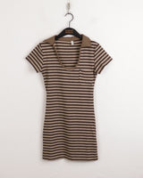 ローナビンテージストライプカラー半袖ミニワンピース/ Rona Vintage Stripe Collar Short Sleeve Mini One Piece