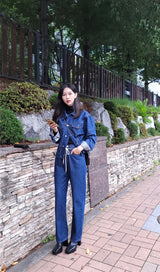 セミワイドフィットストリングポイントダークデニムパンツ/JEON SO MIN SEMI-WIDE FIT STRING POINT DARK DENIM PANTS [17708]