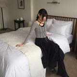 ガベットフォールディングアンカットフレアバンディングミディスカート
