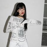 0 3 Computer Angel Print Top - WHITE