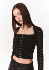 lace bolero hook top - black