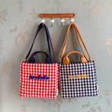Porto check pattern bag picnic check cotton cloth bag cross shoulder tote bag S size