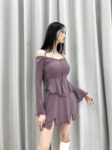 キラホルターオフスリットミニワンピース/793. Kira halter off slit mini ops (2color)