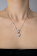 フォルダーハートペンダントウィズミックスチェーンネックレス/Folder heart pendant with mix chain necklace
