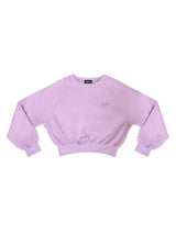 ラインストーン刺繍クロップ丈トレーナー紫 -Embroidery Rhinestone Cropped Sweatshirt PURPLE (4397431423094)