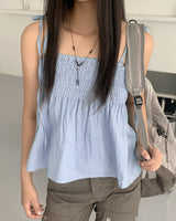 スモーキングデニムフレア ストラップスリーブレス/Piret Smoking Denim Flare Strap Sleeveless