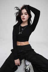 mii リブ LS クロップTシャツ / mii RIBBED LS CROP T-SHIRT BLACK