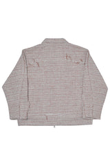 Raw Cut Detail Tweed Trucker Jacket Ivory & Red