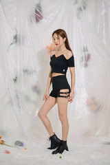 VチェーンショートスリーブクロップTシャツ / TOP(9290) V Chain Short Sleeve Crop Tee