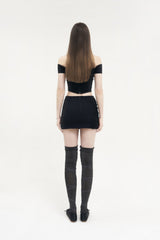 フラップメッシュリボントップ / [Seow] Flap mesh ribbon top, black